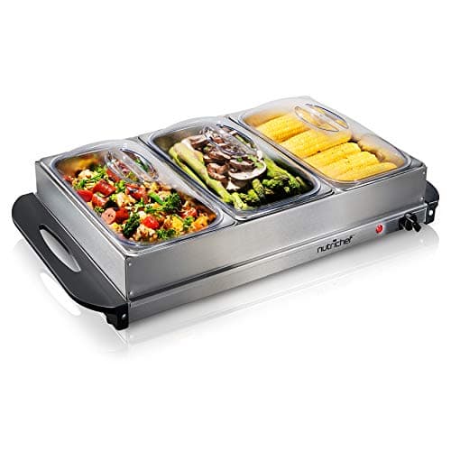 NutriChef Stainless Buffet Warmer Server with 3 Trays