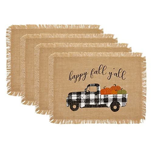 Elrene Happy Fall Y'all Autumn Burlap Placemat Set of 4