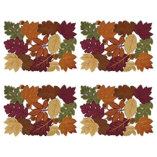OWENIE Embroidered Maple Leaf Fall Placemats, Set of 4