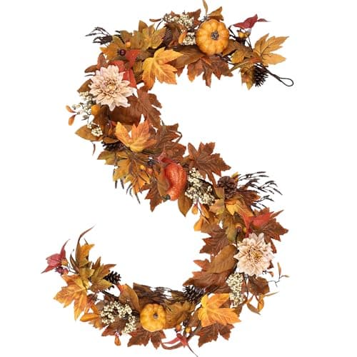 MDSTBN Fall Maple Leaf and Berry Garland, 6 ft