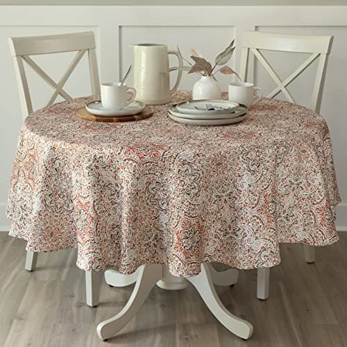 Benson Mills Echo Spillproof Fall Tablecloth, 70 in Round