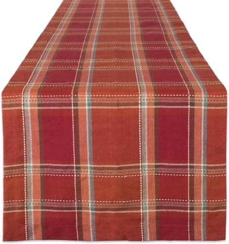 DII Autumn Farmhouse Plaid Table Runner, Orange Plaid
