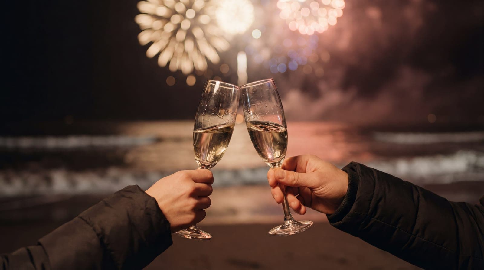 Glasses raised for a New Year's Eve toast