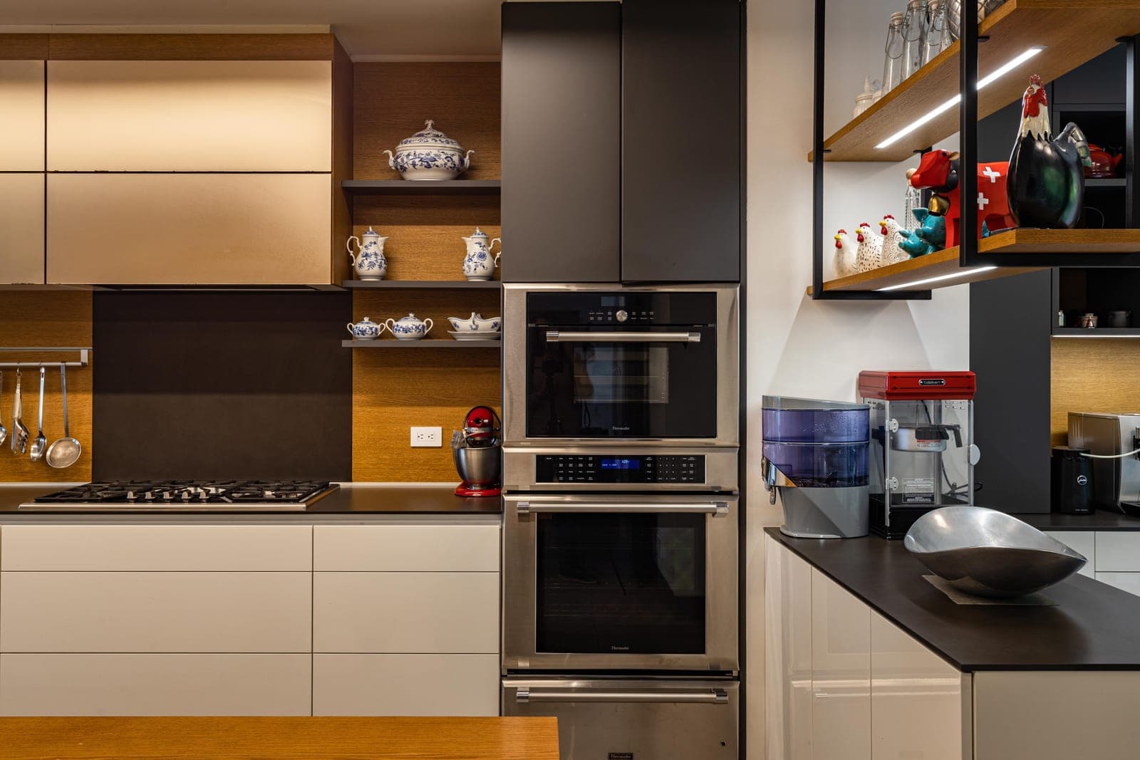 An open oven in a domestic kitchen