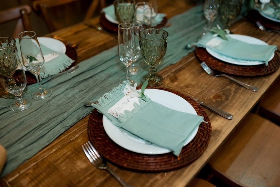 A linen table runner on a dining table