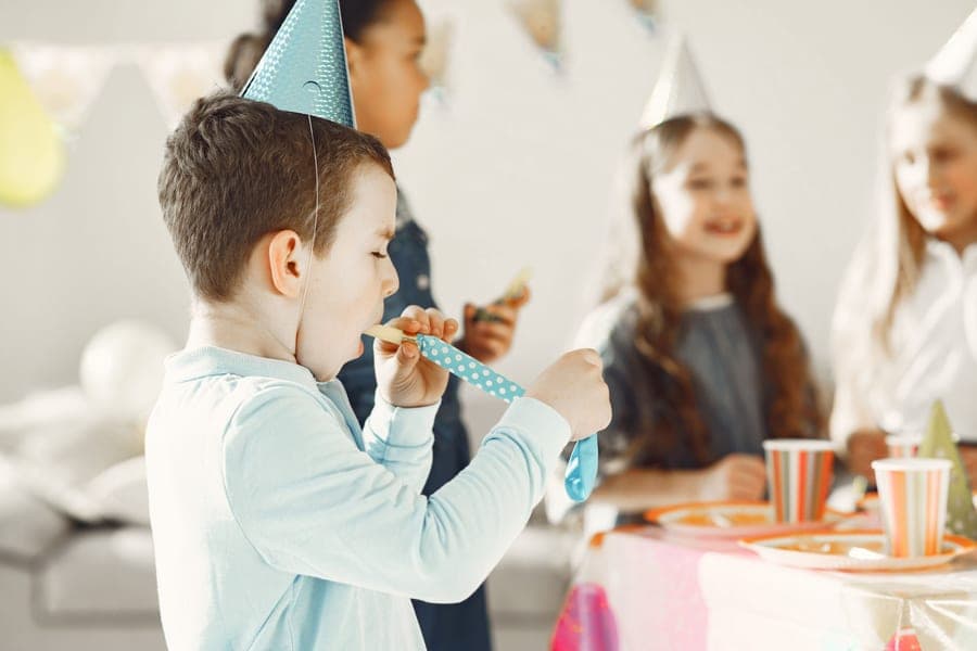 Children's party favors spread on a table