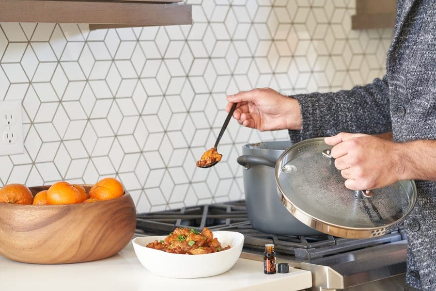 A slow cooker on a kitchen counter