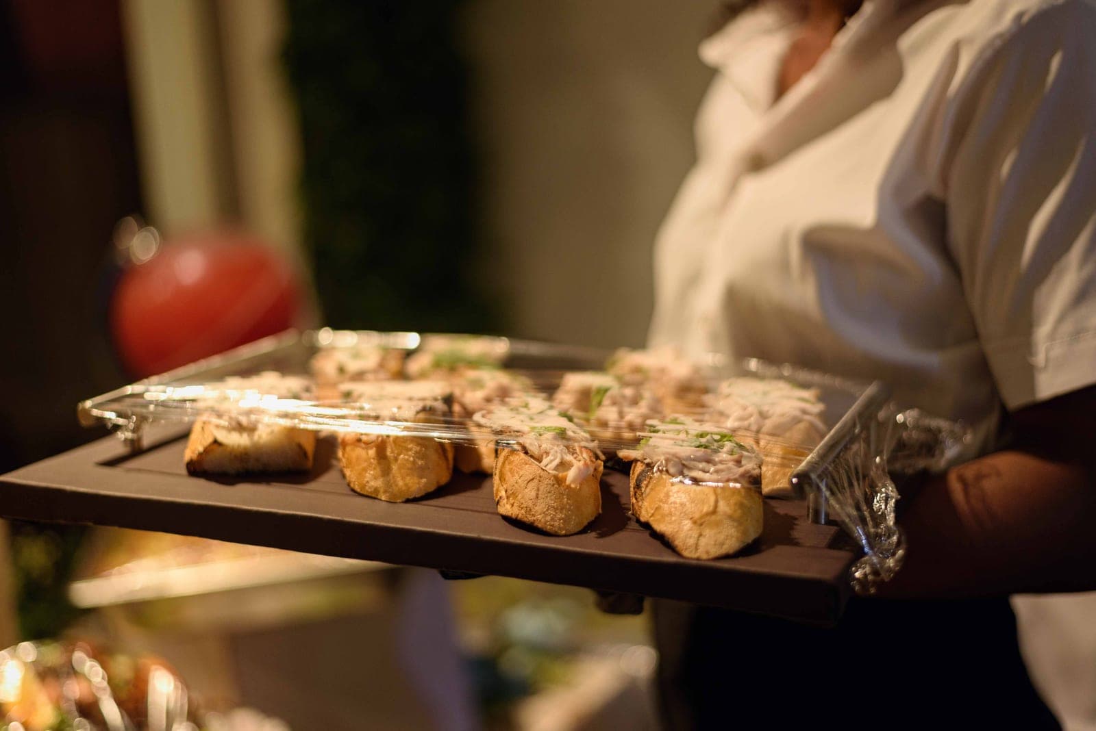 A large serving platter set out with food