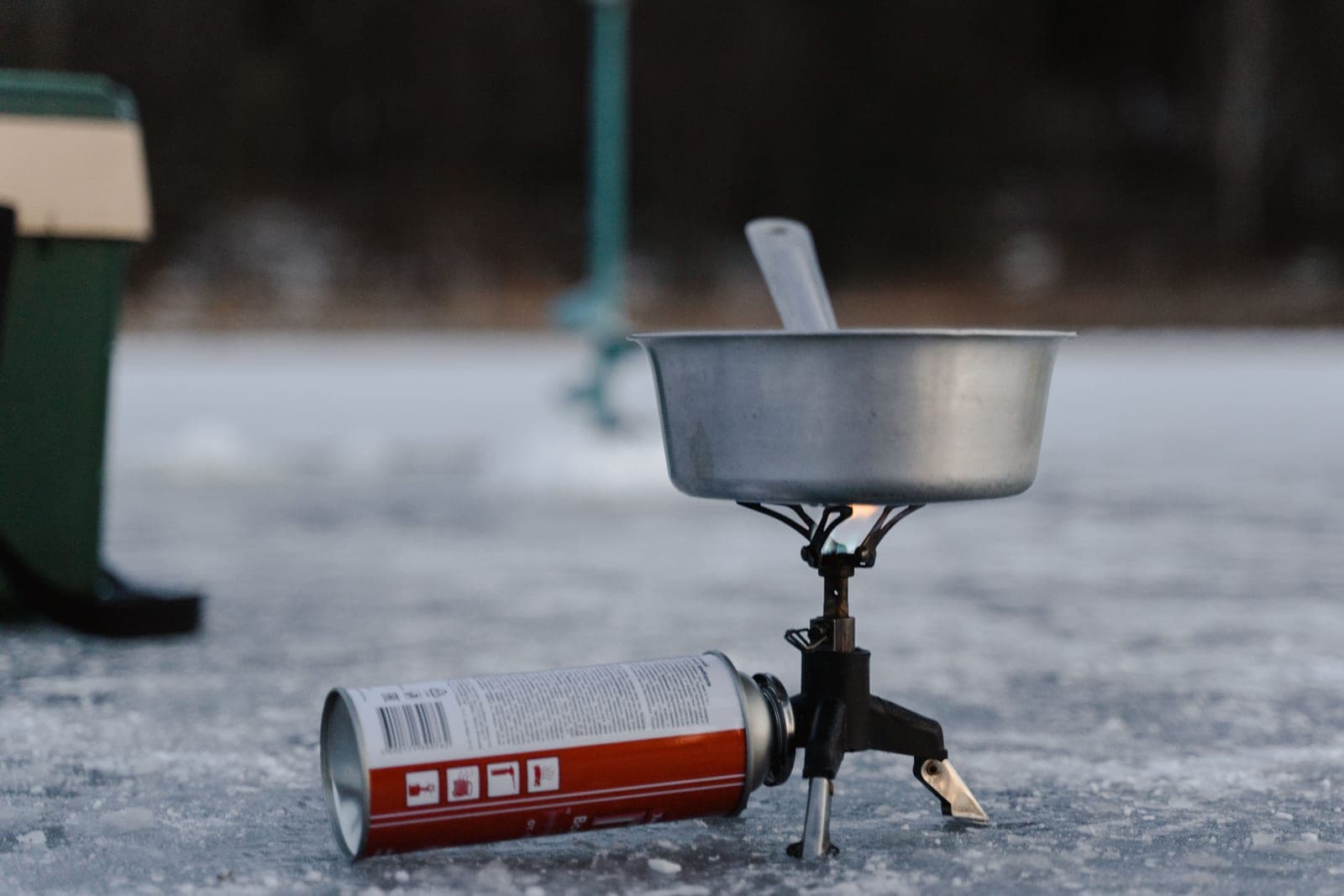 A cooking pot set up on a burner